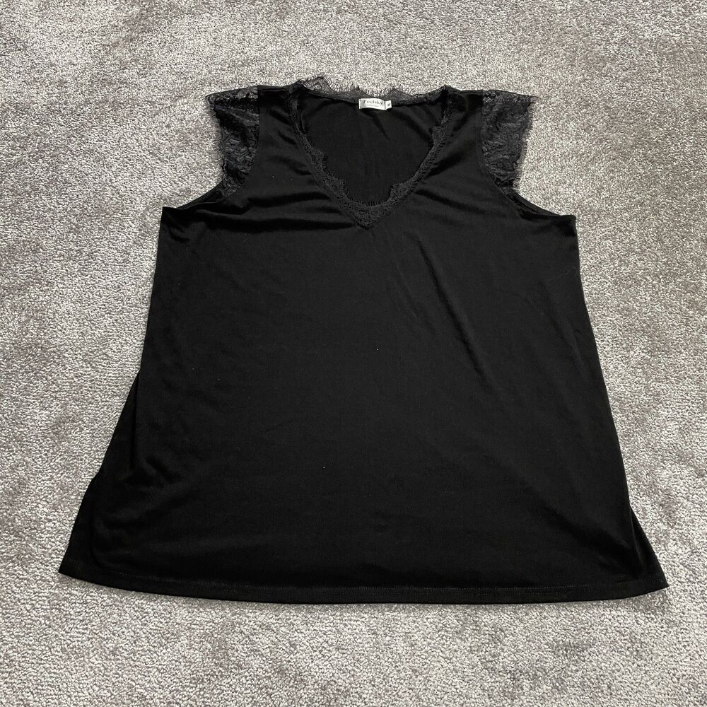 Poetsky Tank Top Blouse Womens XL Black Cap Sleeve Lace Lined Soft Ladies Shirt